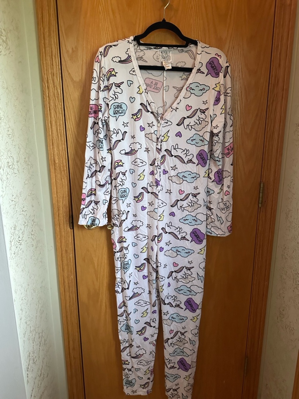 Unicorn & Cloud Print Long Sleeve Onesie Pajama